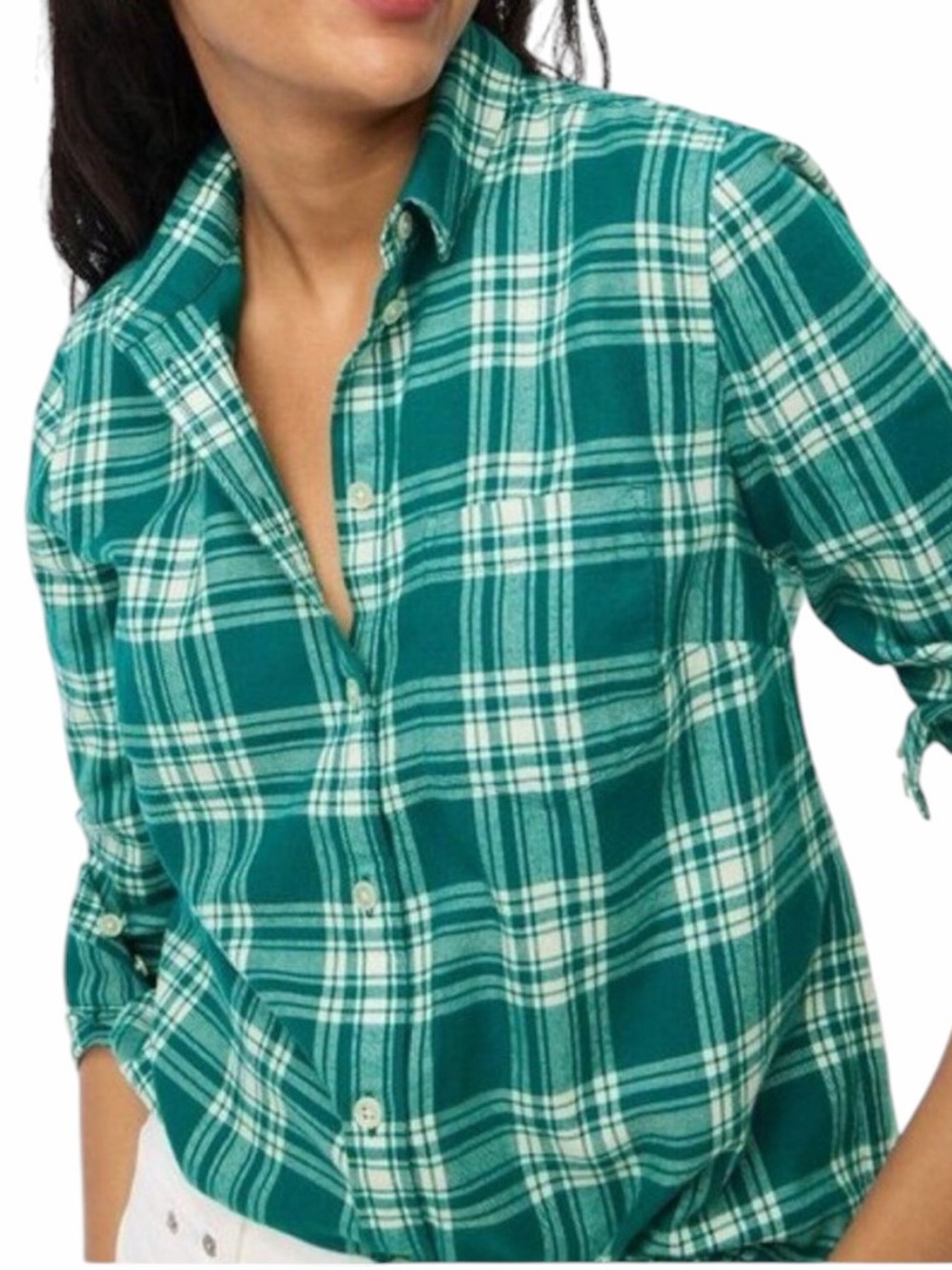 J. Crew Green/White Plaid Cotton Flannel Button-Up Shirt S
